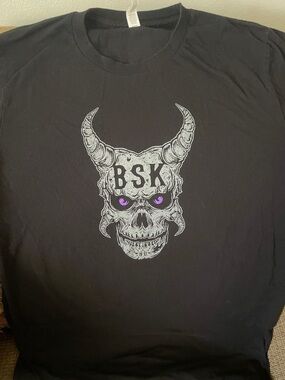 BSK Black Short-Sleeve Skull Graphic Tee with Purple Eyes